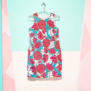 London Times Women’s Teal & Fuchsia Floral Sleeveless Shift Dress Size 4